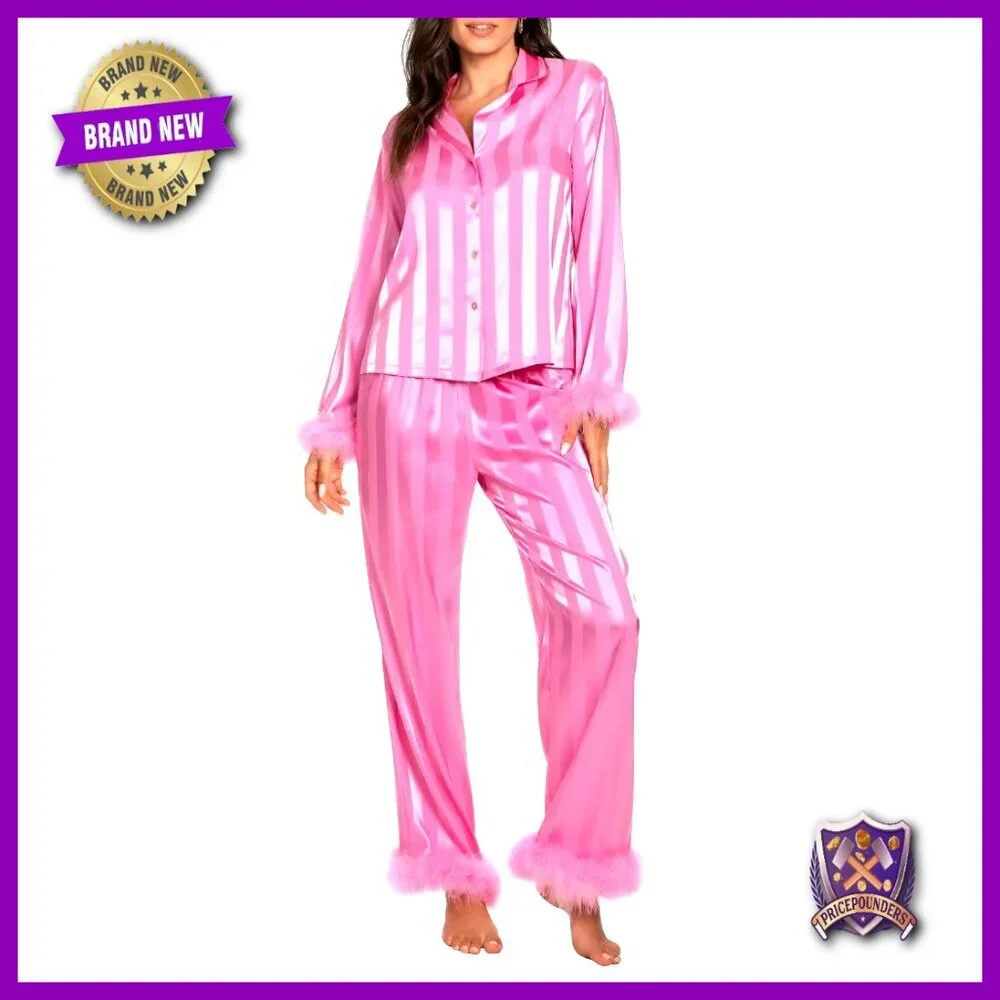 Silk Satin Pajama Set Long Sleeve Button Down Lounge Wear 2 Piece